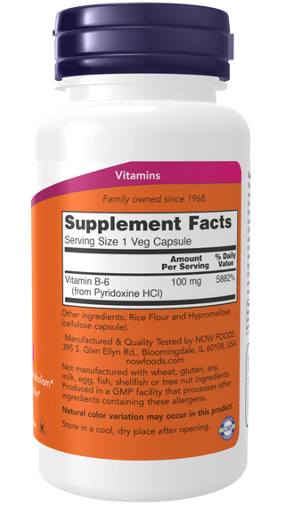 Vitamin B-6 100mg - 250 Veg Capsules (Now Foods)