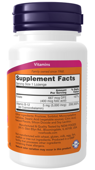Vitamin B-12 5000mcg + Folic - 60 Lozenges (Now Foods)