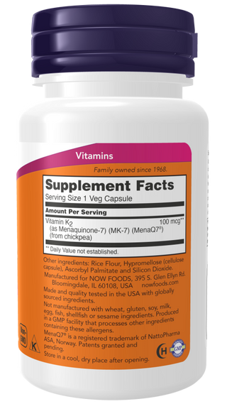 Vitamin K-2 (MK7) 100 mcg  60 Vcaps by Now Foods