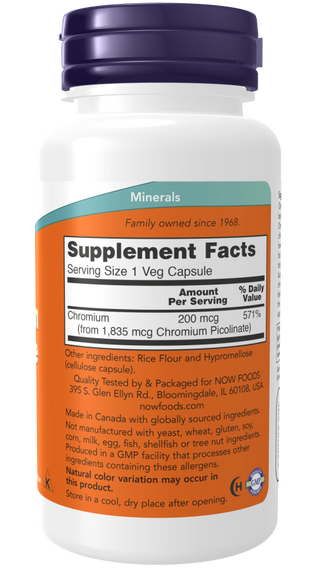 Chromium Picolinate 200mcg 250 Vcaps by Now Foods