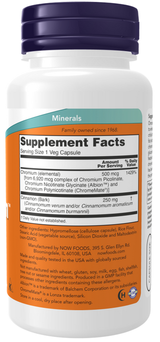 Tri-Chromium 500mcg+Cinnamon 90 Vcaps by Now Foods