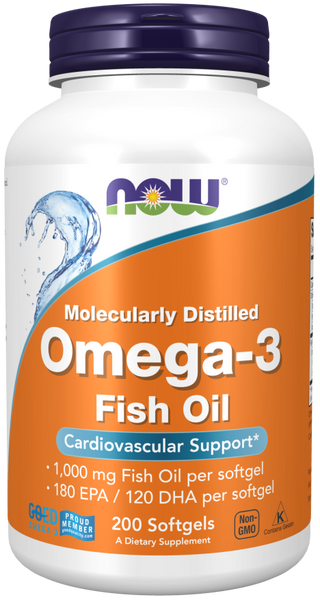 Omega-3 Fish Oil 1000mg 180/120 Fish Gelatin  200 SoftGels by Now Foods