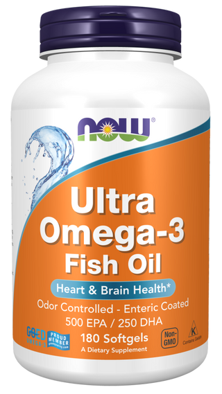 Ultra Omega-3 Fish Oil 500/250 Fish Gelatin 180 SoftGels by Now Foods