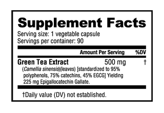 Green Tea Extract 500mg - 90 Veggie Capsules (NutraBio)