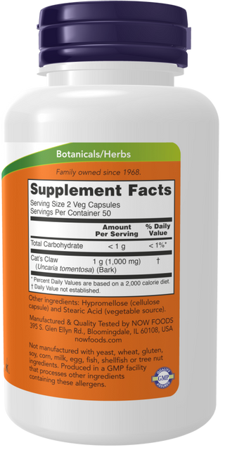 Cat's Claw 500mg - 100 Veg Capsules (Now Foods)