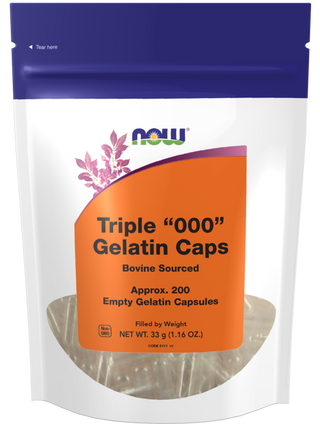 "000" Empty Gelatin Capsules - 200 Gel Capsules (Now Foods)