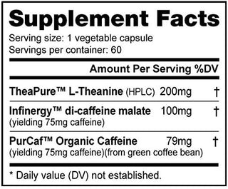 CaffPlus Caffeine & L-Theanine - 60 Vegetable Capsules (NutraBio)