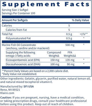 Omega-3 Mini Fish Oil - 100 Softgels Klaire Labs