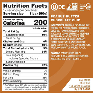 No Cow Protein Bar - Box of 12 Bars - 25.44 OZ - Peanut Butter Chocolate Chip