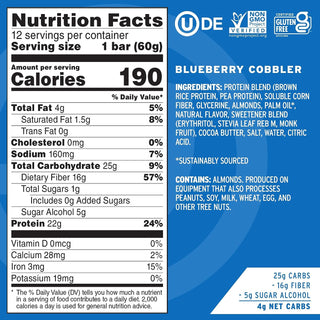 No Cow Protein Bar - Box of 12 Bars - 25.44 OZ - Blueberry Cobbler