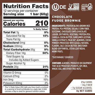 No Cow Protein Bar - Box of 12 Bars - 25.44 OZ - Chocolate Fudge Brownie