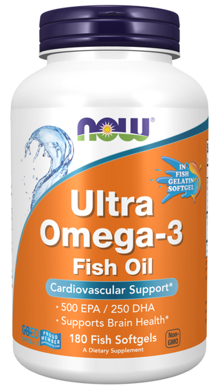 ultra omega-3 fo 500/250 fish gelatin  180 fsg by Now Foods